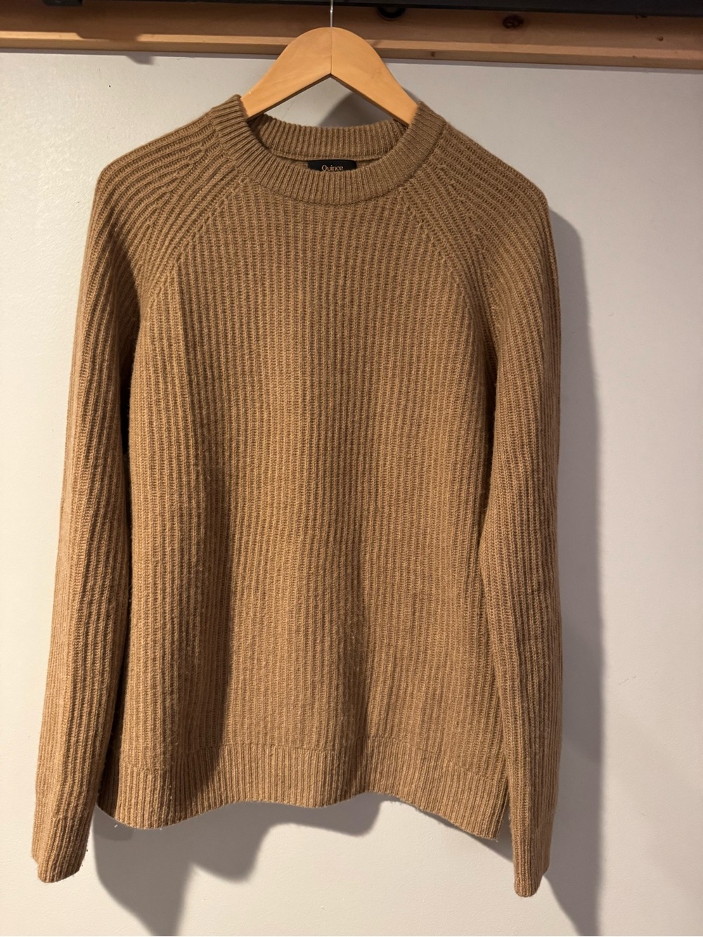 Quince Camel Ribbed Crewneck Sweater